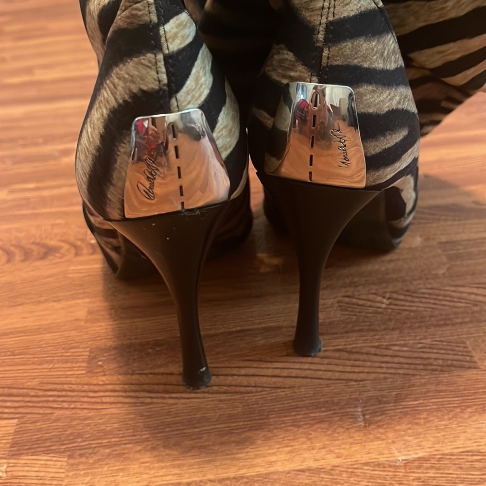 Donald J. Pliner Black and Tan Zebra-Print Heeled Boots - Picture 3 of 6